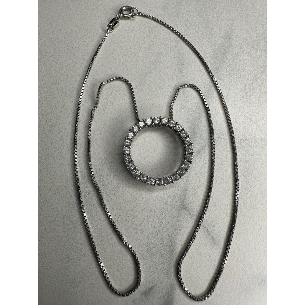 Sterling Silver 925 Circle of Life Cubic Zirconia Pendant 18in Box Chain Italy